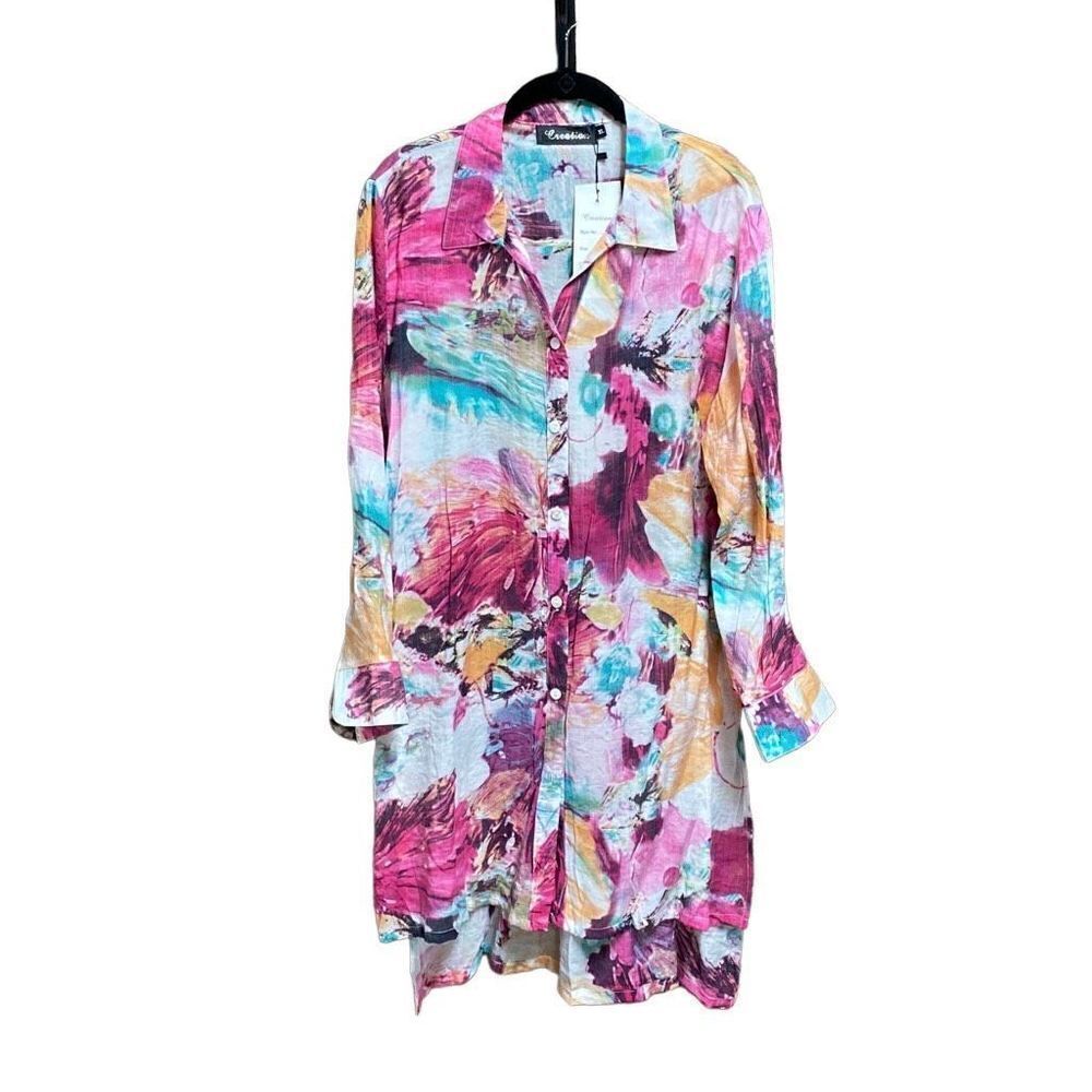 Creation Multi Color Button Down Tunic Size XL NWT